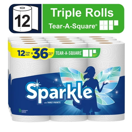 Sparkle Tear-a-Square Paper Towels, 12 Triple Rolls