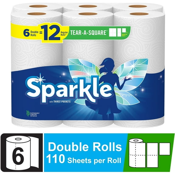 Sparkle Tear-a-Square Paper Towels, 6 Double Rolls