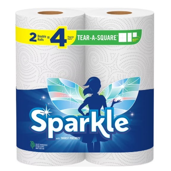 Sparkle Tear-a-Square Paper Towels, Modern White 110 2-ply sheets per roll - 2 Double Rolls