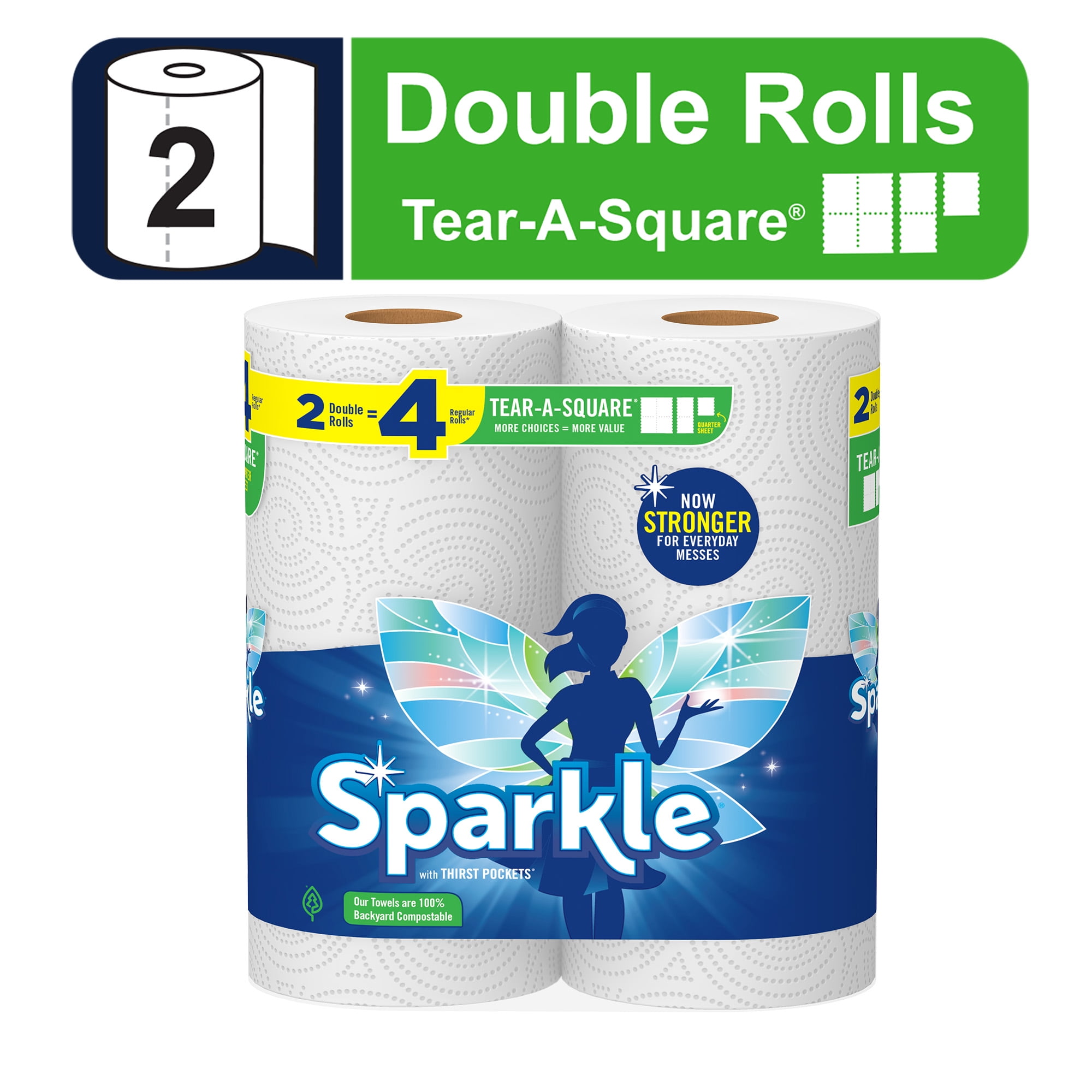 Sparkle TearaSquare Paper Towels, White, 2 Double Rolls