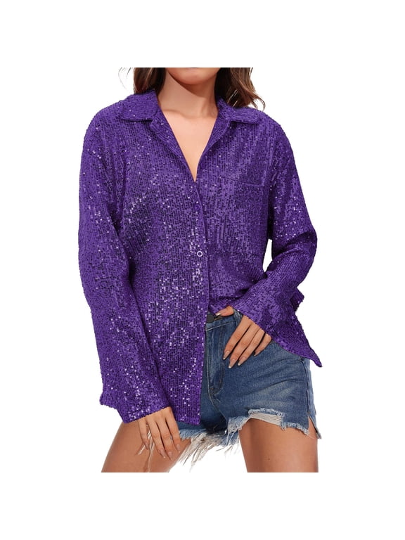 Sparkle Tops for Women,long Sleeve Glitter Blouse Sparkly Shirt Shiny Shirts for Women Evening Tops Sequence Tops for Women Shiny Tops for Women Sparkle Tops,Blue,M