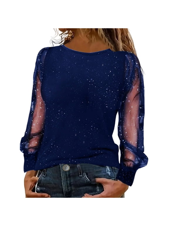 Sparkle Tops for Women Bling Shirts for Women Sparkly Shirt Shiny Tops for Women Sequence Tops for Women Evening Tops Plus Size Sequin,Blue,S