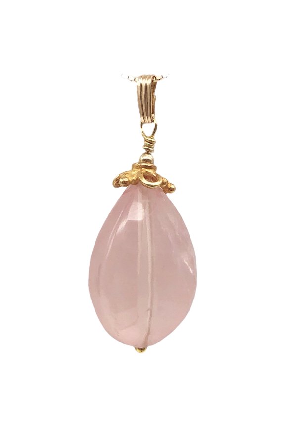 Sparkle Twist Faceted 14kgf Rose Quartz 23x17mm Pear Pendant
