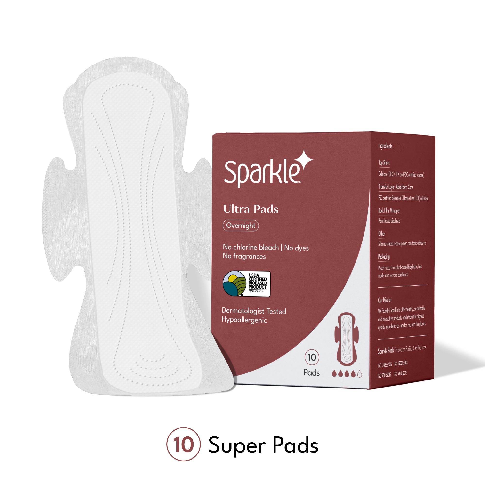 Sparkle Super-Soft Maxi Pads, Plant-Based Ingredients, USDA