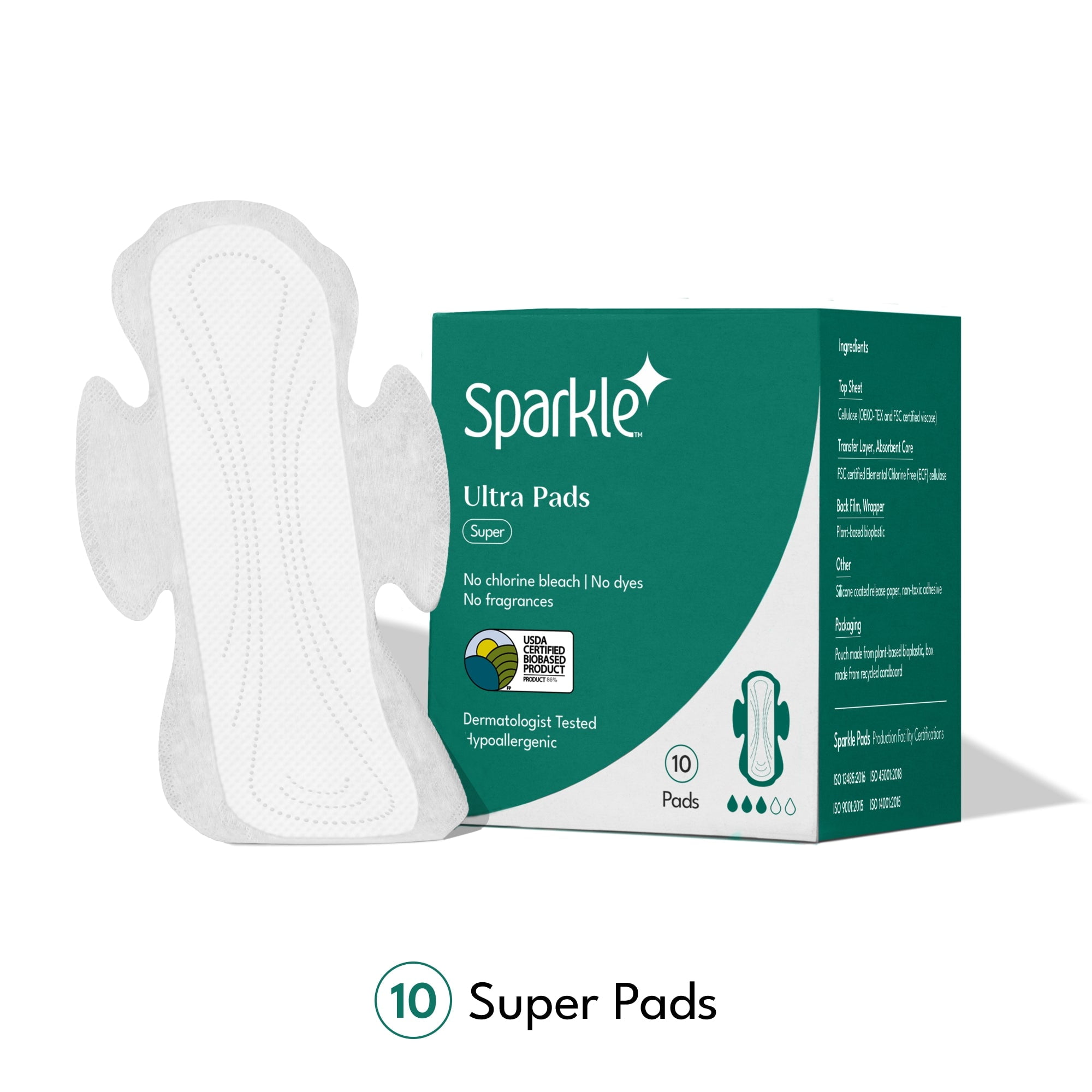 Sparkle Ultra Pads, PlantBased Ingredients, USDA Certified Biobased