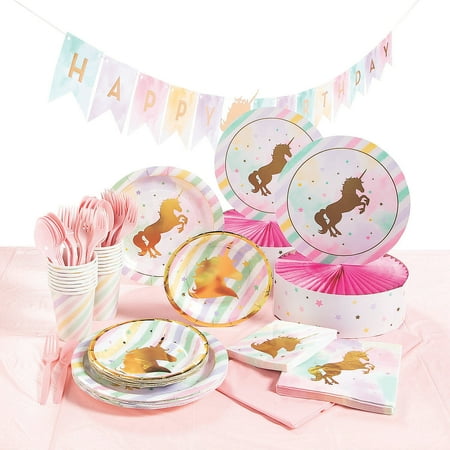 Sparkle Unicorn Tableware Kit for 16 Guests, Party Supplies, Birthday, 117 Pieces