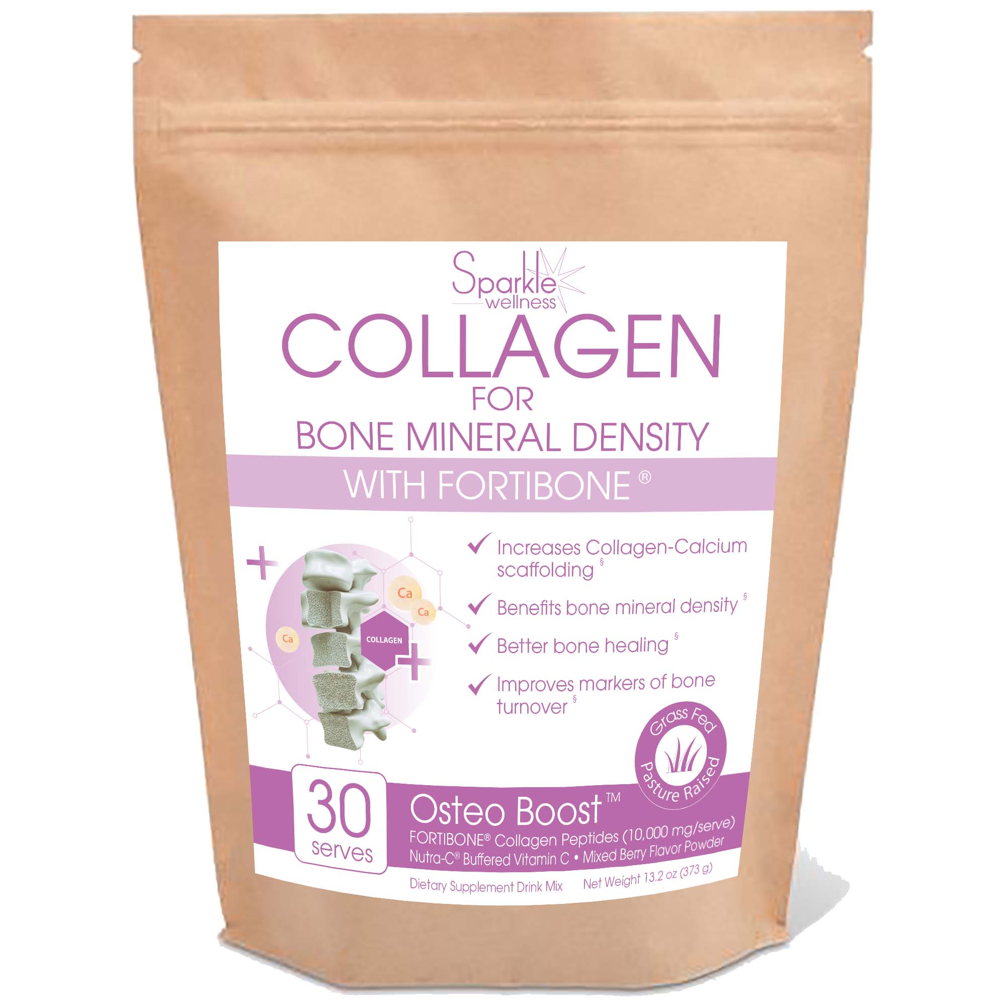 Sparkle Wellness Collagen for Bone Osteo Boost, Mixed Berry (30