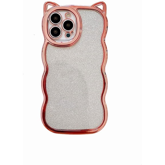 Sparkle Women Case for iPhone 12 Pro Fashion Wavy Frame, Cute Cartoon Case for iPhone 12 Pro with 3D Cat Ears, Shiny Plating Phone Case TPU Full Camera Protection Case for iPhone 12 Pro (Rose Gold)