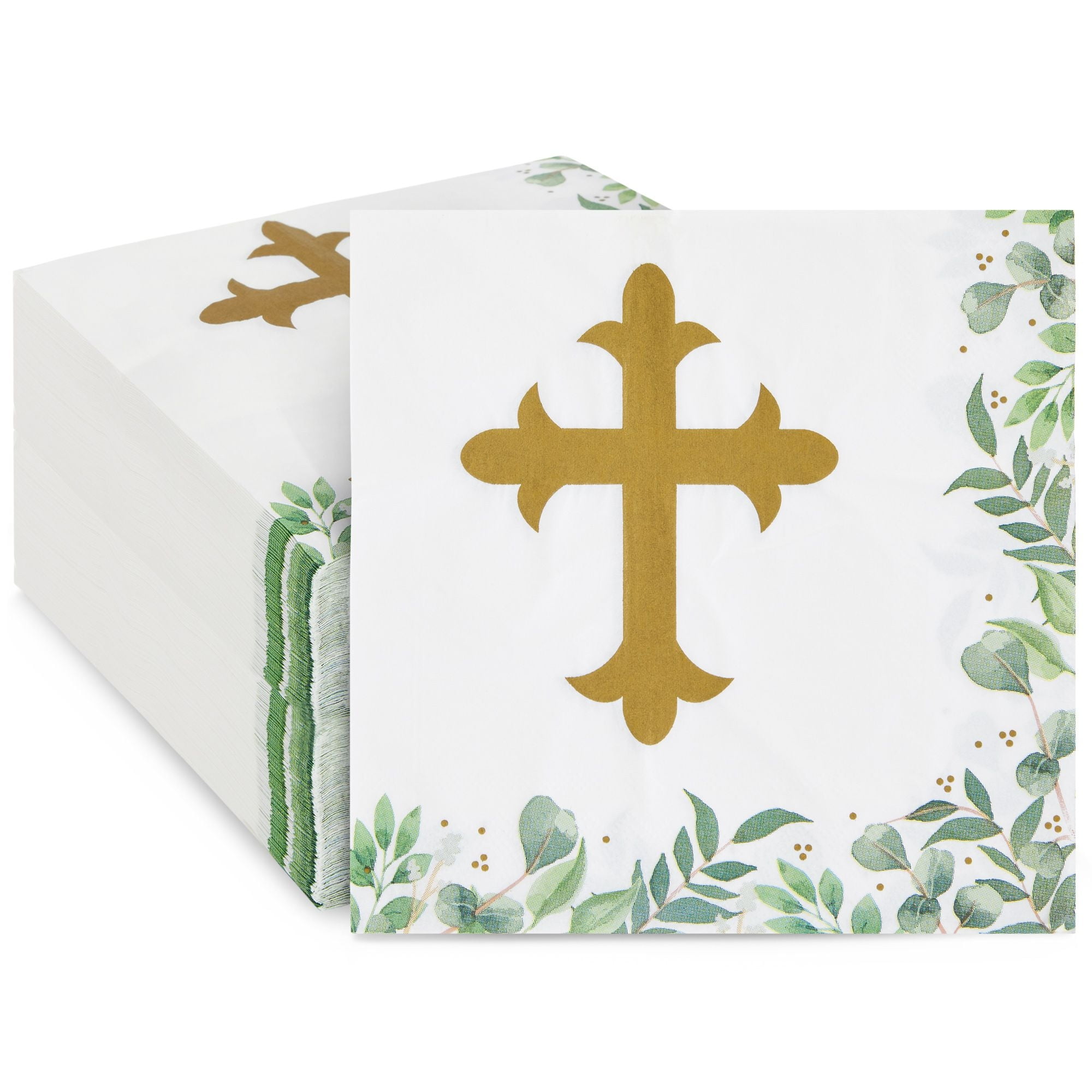 100 Pack Cross Cocktail Napkins for Easter Party, Baptism, First Communion, Christening Decorations for Religious Themed Events and Special Occasions (6.5 x 6.5 In)
