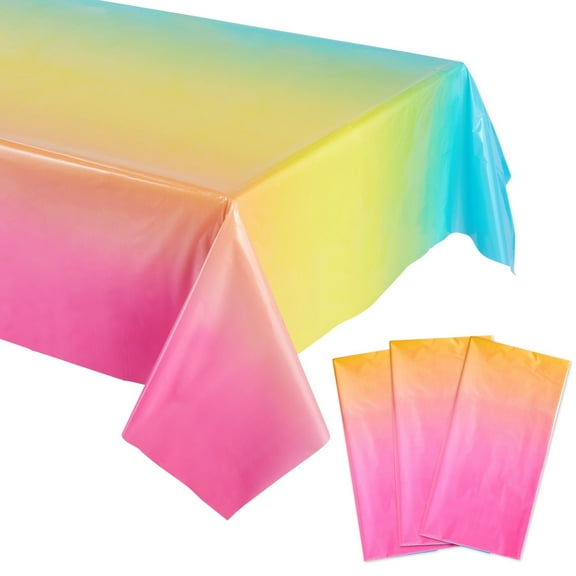 Sparkle and Bash Colorful Tablecloth - 54 x 108 in, Pastel Ombre Plastic, Pack of 3 - Rainbow Plastic Tablecloth for Kids' Party Balloons & Birthday Table Decorations
