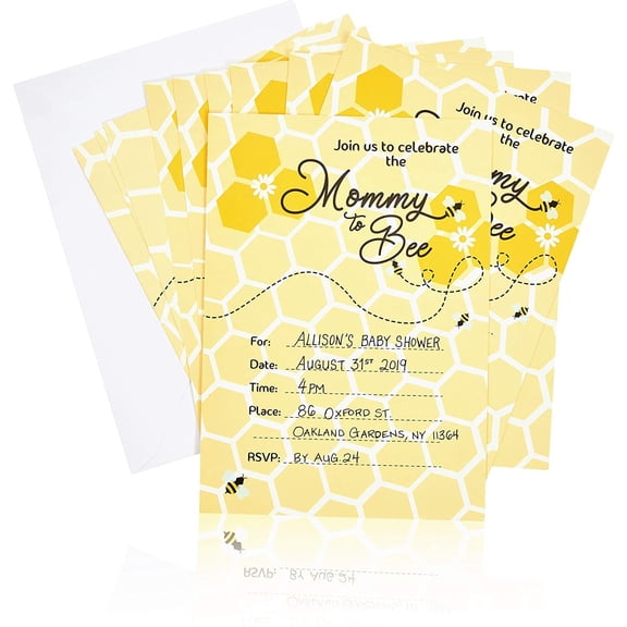 Sparkle and Bash Baby Shower Invitations with Envelopes, Mommy to Bee (50 Pack)