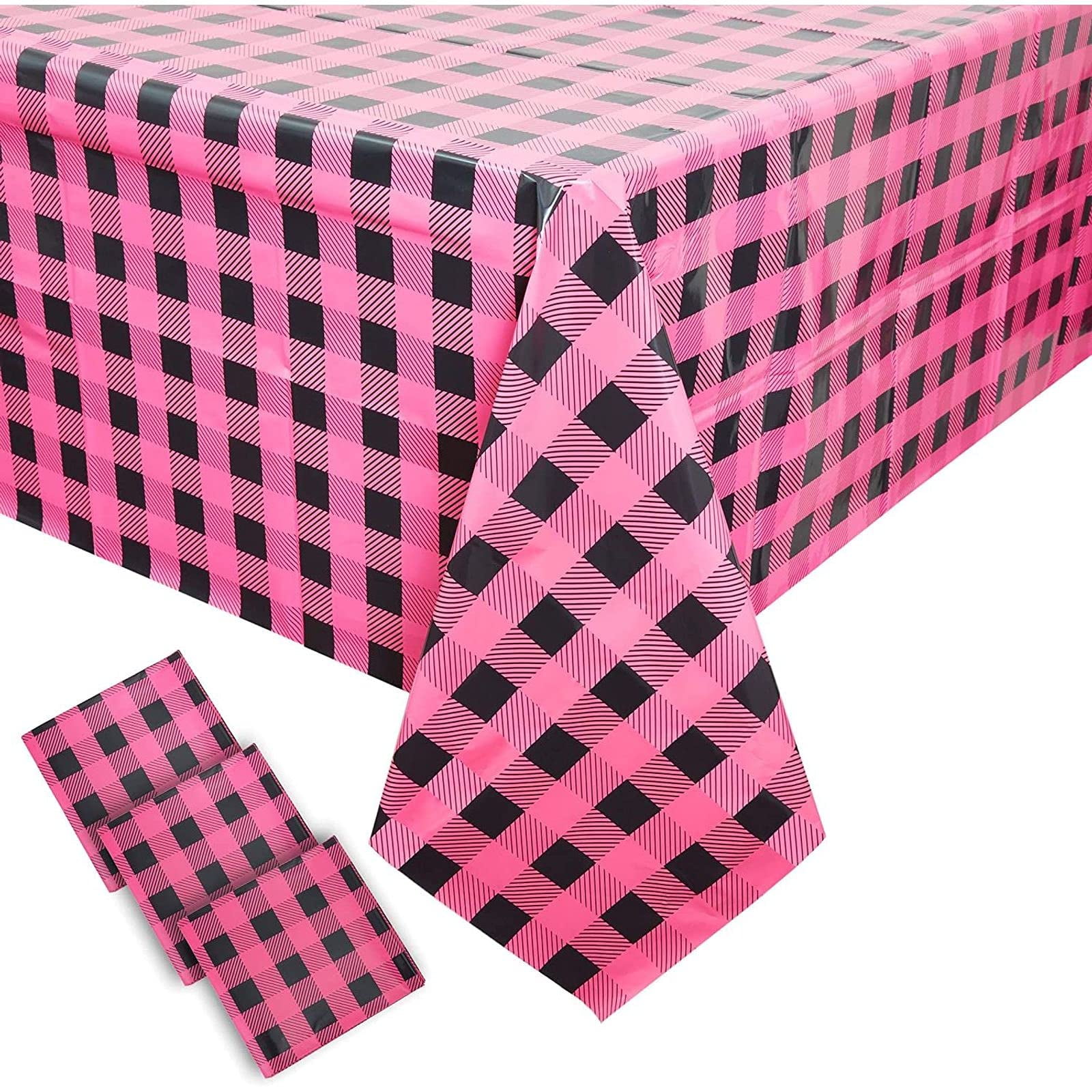 Sparkle and Bash Buffalo Plaid Table Covers for Girl Baby Shower (54 x
