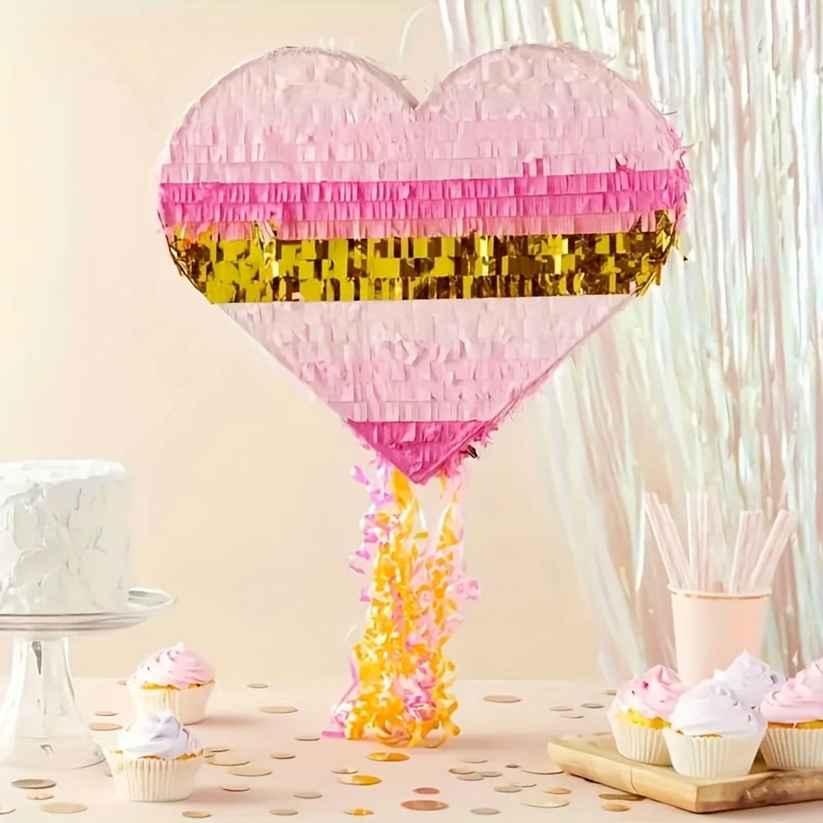 Sparkle and Bash Pull String Pinata - 16 x 13 x 3 In, Pink & Gold Ombre ...