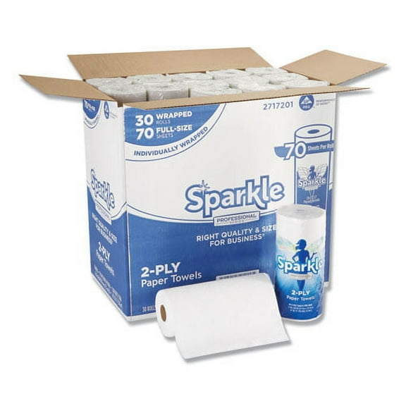 Sparkle ps Premium Perforated Paper Kitchen Towel Roll, 2-Ply, 11 x 8.8, White, 70 Sheets, 30 Rolls/ | Bundle of 2