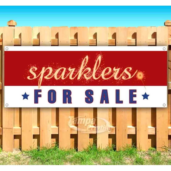 Sparklers For Sale Red Striped Sparkling Text 13 oz Vinyl Banner With Metal Grommets