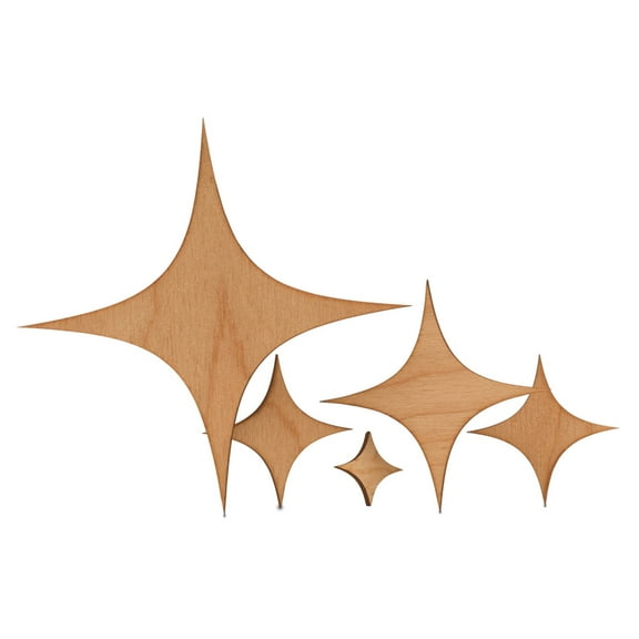 Sparkles Cutout 4 inch, Pack of 25 Unfinished Wood Cutouts for Crafts, Door Hangers, and New Years Party Décor, by Woodpeckers