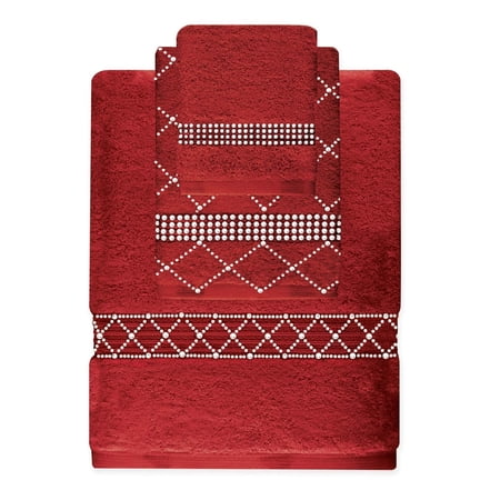 Sparkles Home Atlas 3-Piece Rhinestone Towel Set Red