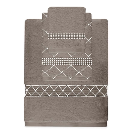 Sparkles Home Atlas 3-Piece Rhinestone Towel Set Taupe