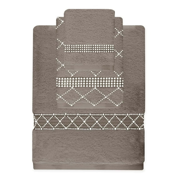 Sparkles Home  Atlas 3-Piece Rhinestone Towel Set Taupe