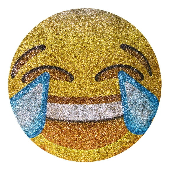 Sparkles Home Laughing Emoji Shaped Pillow, Luminous Rhinestones on Gold Velvet