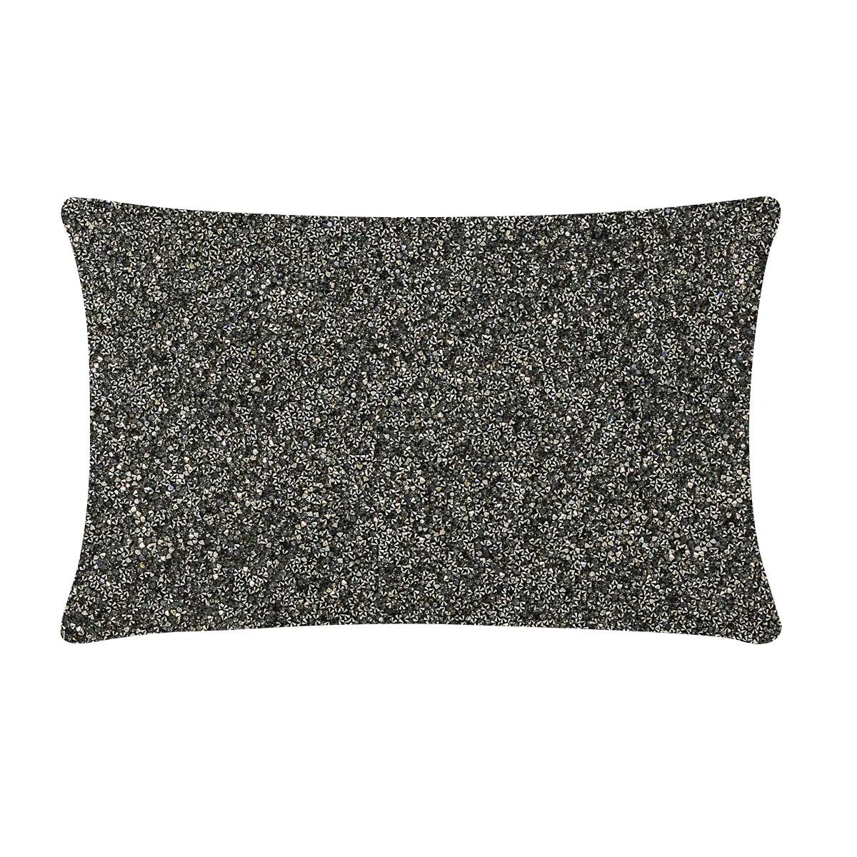 Charcoal Velvet Rhinestone Oversize Lumbar Throw Pillow
