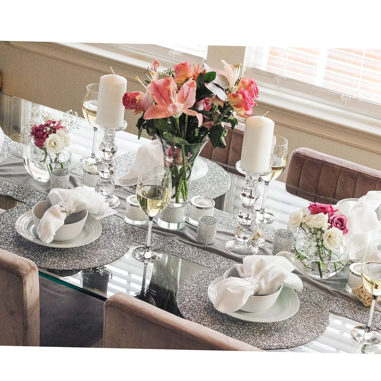 Sparkles Home Luminous Round Rhinestone Placemat Peacock Iridescent