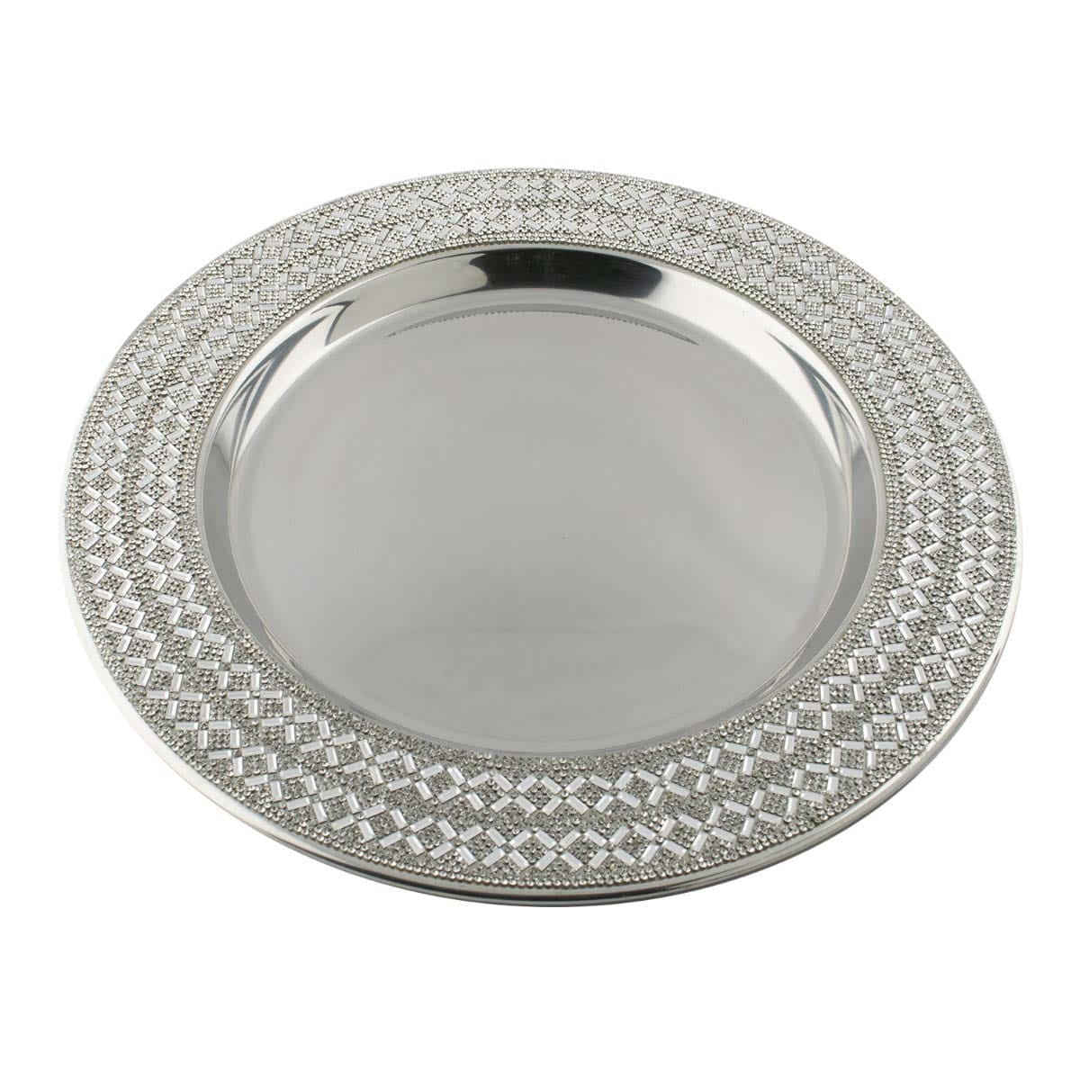 Silver Rhinestone X-Pattern 13" Stainless Steel Charger Plate