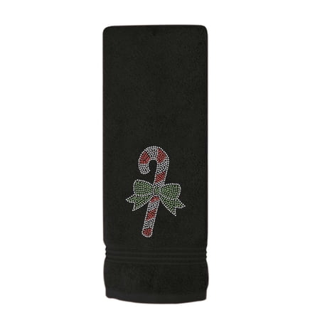 Sparkles Home Rhinestone Candy Cane Hand Towel Black
