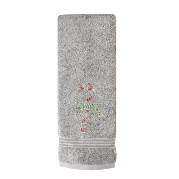 Sparkles Home Rhinestone Candy Cane Hand Towel Gray