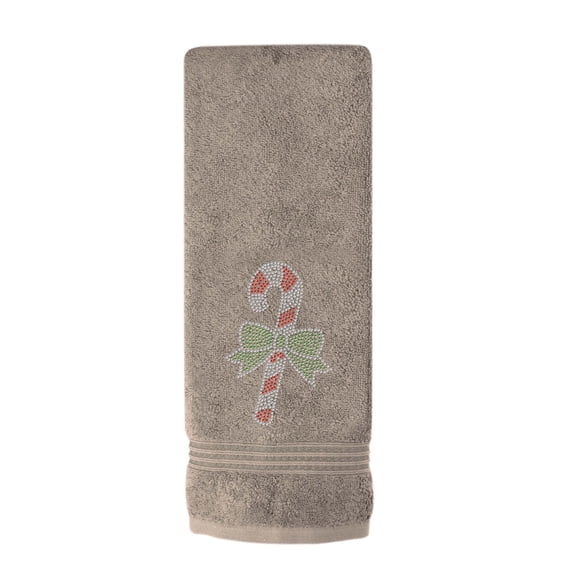 Sparkles Home Rhinestone Candy Cane Hand Towel Taupe
