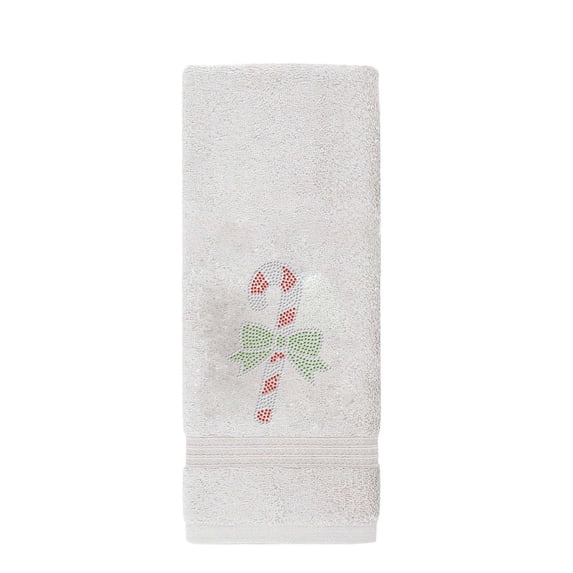 Sparkles Home Rhinestone Candy Cane Hand Towel White