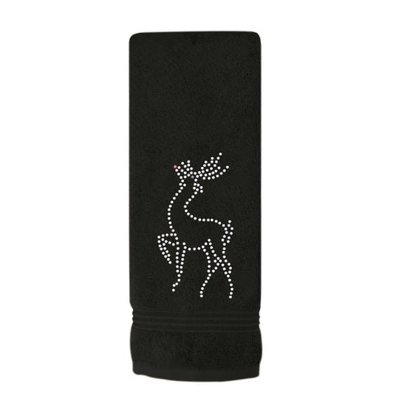 Sparkles Home  Rhinestone Reindeer Hand Towel Black