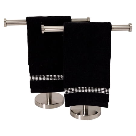 Sparkles Home Rhinestone Stripe Fingertip Towel (Set of 2) Black