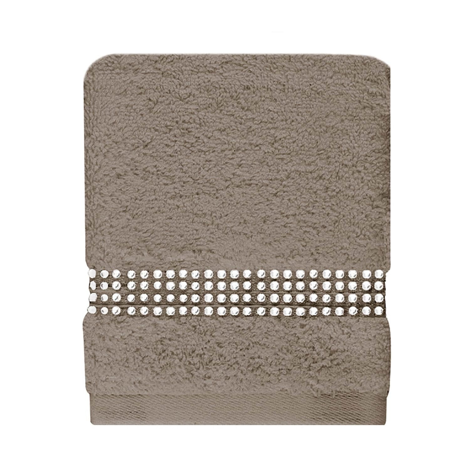 Taupe Turkish Cotton Rhinestone Embellished Fingertip Towels Set