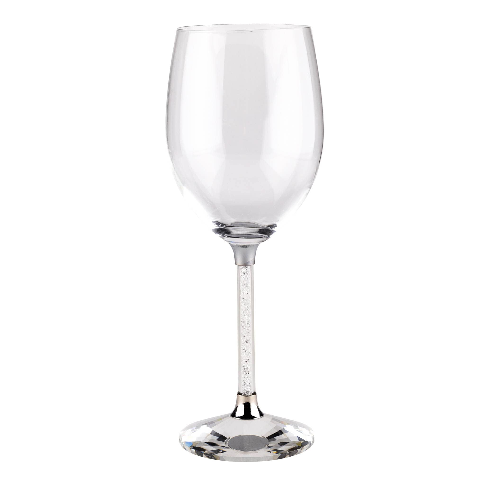 Elegant Silver Crystal-Filled Stem Wine Glass Set of 6