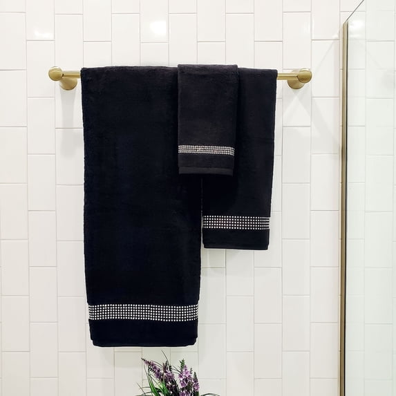 Sparkles Home Stripe Rhinestone 3 Piece Towel Set Aqua Bath Towel