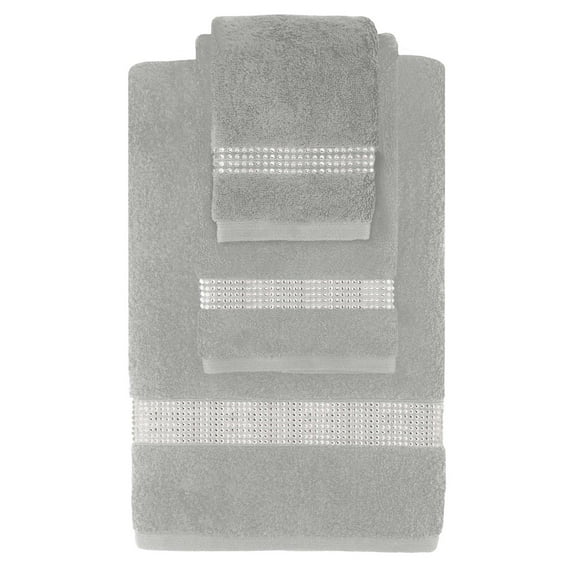 Sparkles Home Stripe Rhinestone 3 Piece Towel Set Gray