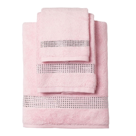 Sparkles Home Stripe Rhinestone 3 Piece Towel Set Pink Bath Towel