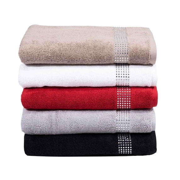 Sparkles Home Stripe Rhinestone Bath Towel White