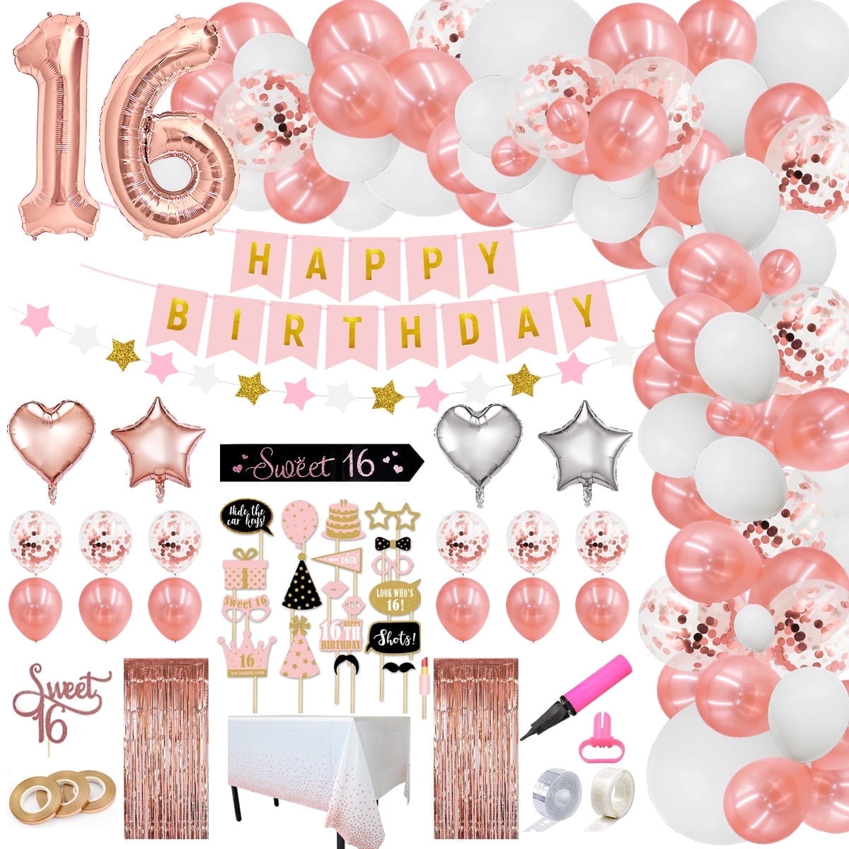 Sparkles Hub Sweet 16 Birthday Decorations with Balloon Arch Garland