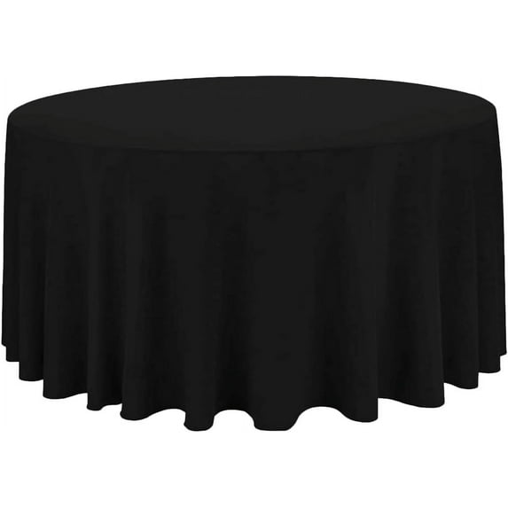 Sparkles Make It Special 10-pcs 132" Inch Round Polyester Cloth Fabric Linen Tablecloth - Wedding Reception Restaurant Banquet Party - Machine Washable - Black