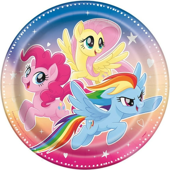 Sparkleware Unicorn Dinner Plates - Set of 8, 9 Inch Round Paper Plates for Kids Parties, My Little Pony Themed Tableware, Disposable Plates