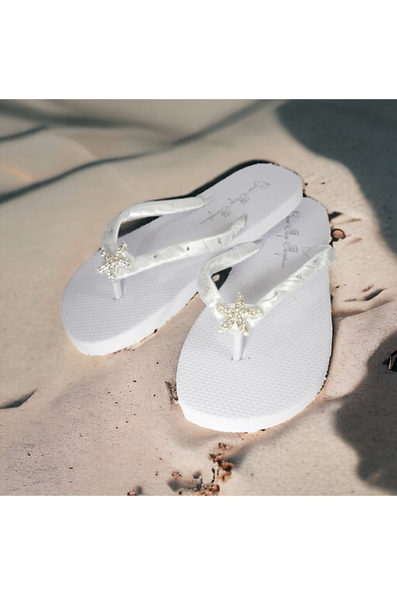 Sparklez Apparel Women's Shoes Rhinestone Flip-Flops, Flat Heel Open Toe White