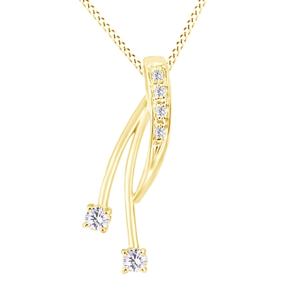 AFFY Sparkling (1/8 Cttw) Round Shape White Diamond Pendant Necklace In 14K Solid Yellow Gold