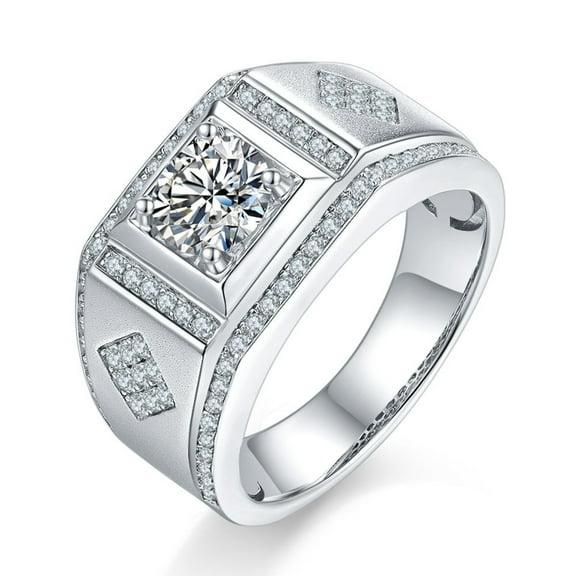 Sparkling 1 Carat Solitaire Moissanite Ring for Men Round Cut S925 Sterling Silver Lab Created Diamond Engagement Ring Anniversary Promise Fashion Luxury Suitable for Daily Wear Wedding Birthday