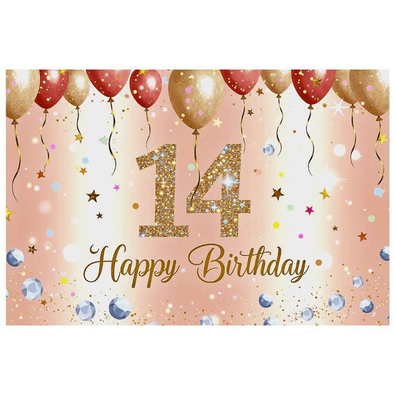Sparkling 14th Birthday Backdrop Banner with Glittery Stars and Swirls Happy Birthday Party Decorations Photography Props Party Supplies Background