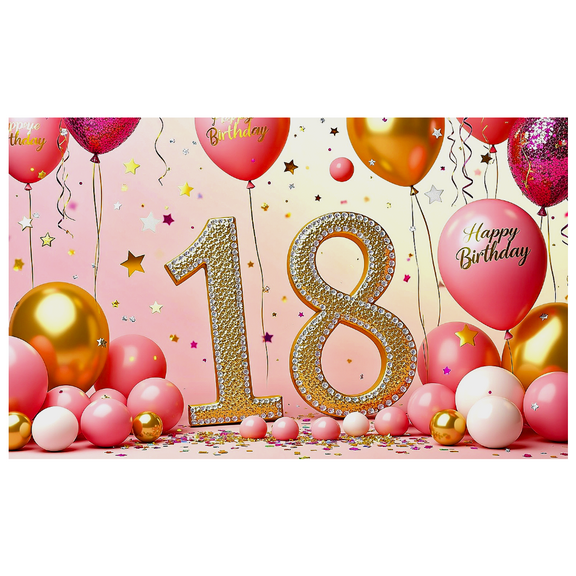 Sparkling 18th Birthday Banner Backdrop with Glittery Elements Party Decorations Photography Props for Birthday Party Celebrations Happy Birthday Event Background