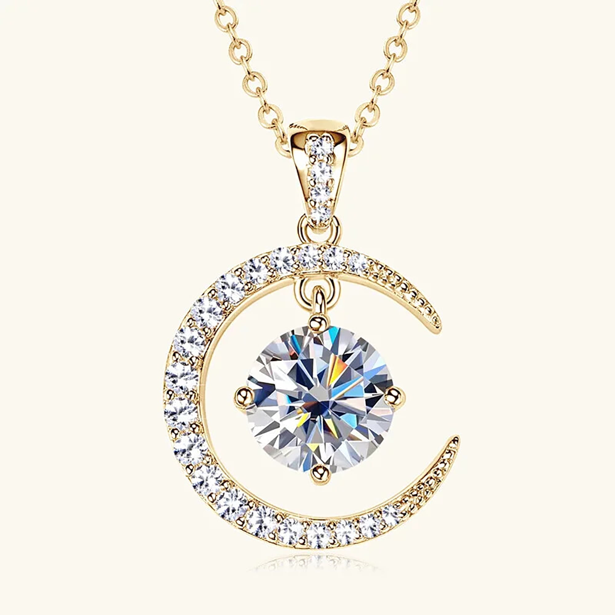 Sparkling 2.3 Ct Moissanite Stars Moon Necklace For Women S925 Sterling Silver Gold Plated Pendant Necklace D VVS1 Color Moissanite Diamond Necklace Jewelry Gift Chain