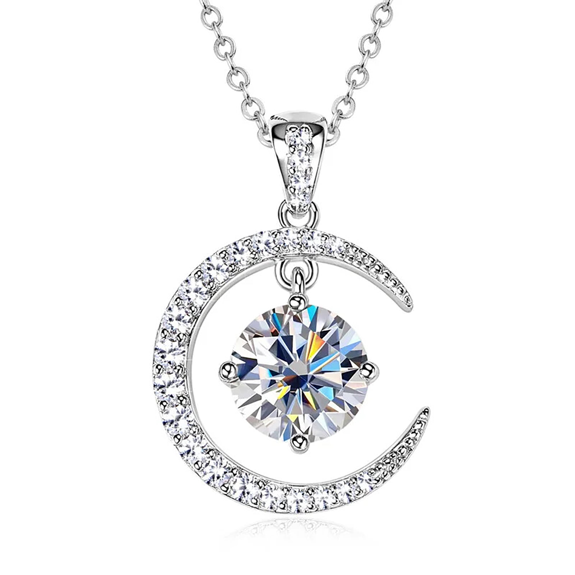 Sparkling 2.3 Ct Moissanite Stars Moon Necklace For Women S925 Sterling Silver Gold Plated Pendant Necklace D VVS1 Color Moissanite Diamond Necklace Jewelry Gift Chain