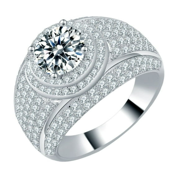 Sparkling 2 Carat Round Cut Moissanite Wedding Bands for Men Women S925 Sterling Silver Lab Created Diamond Ring Anniversary Promise Fashion Luxury Suitable for Daily Wear Engagement Birthday